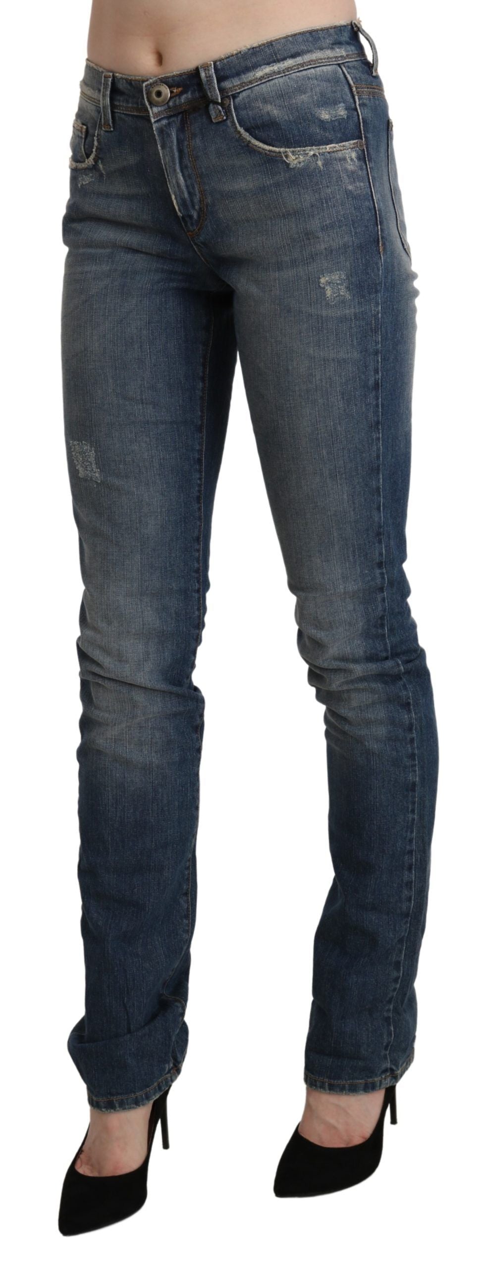 Chic mid waist skinny denim washed in blue