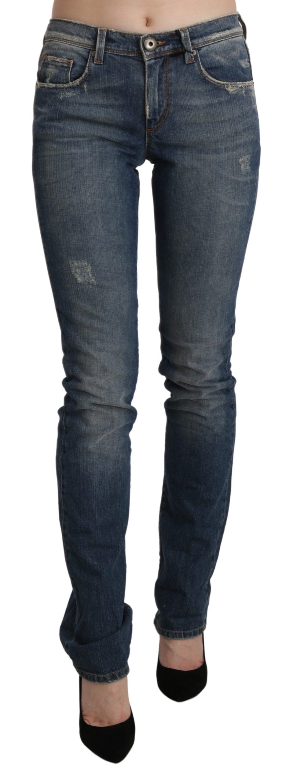 Chic mid waist skinny denim washed in blue