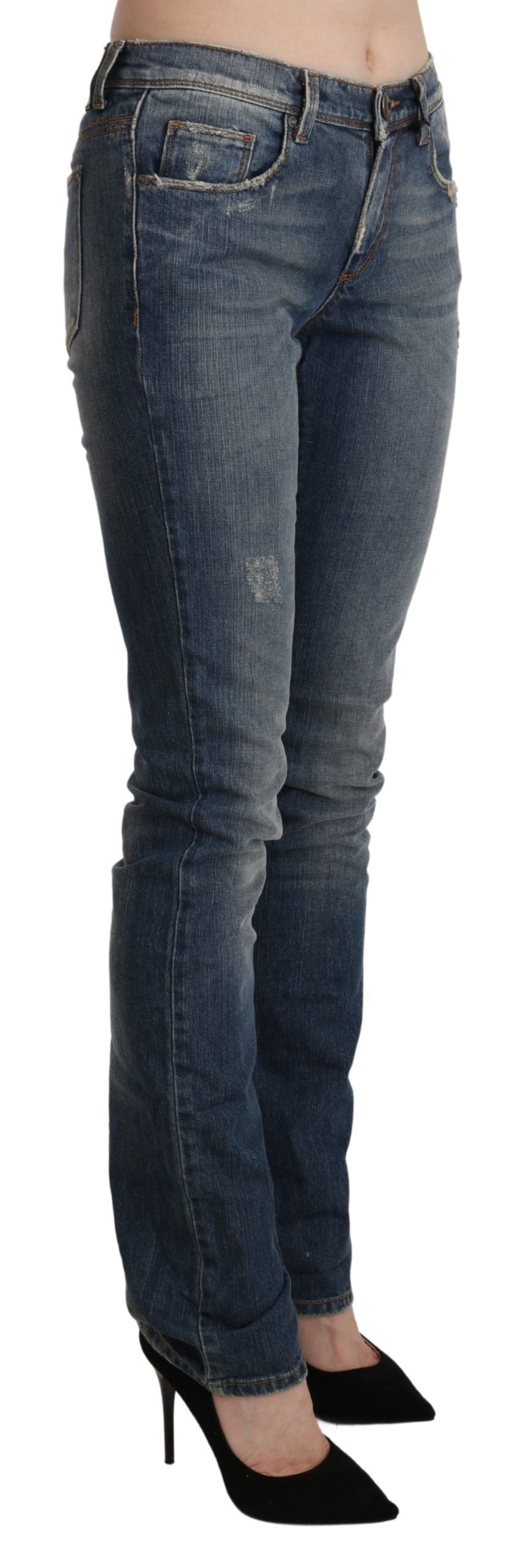 Chic mid waist skinny denim washed in blue