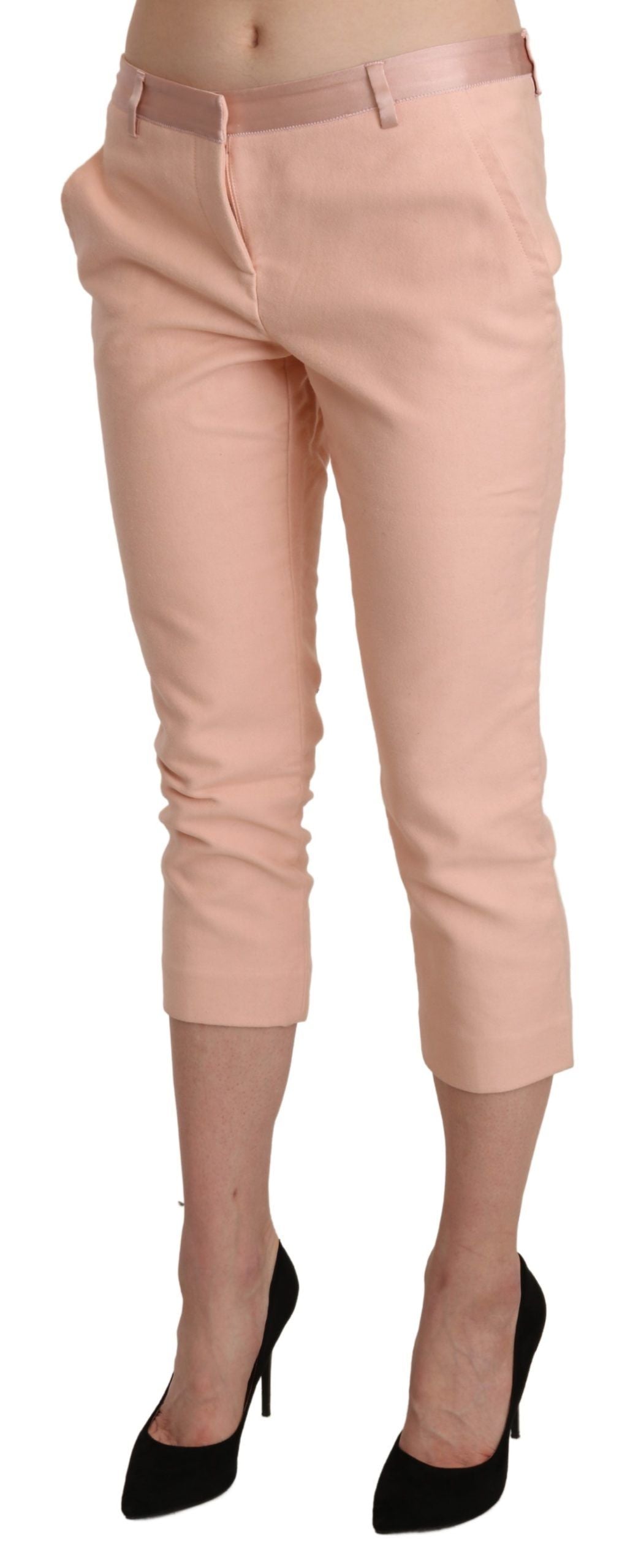 Rosa Skinny Capri-Hose mit niedriger Taille