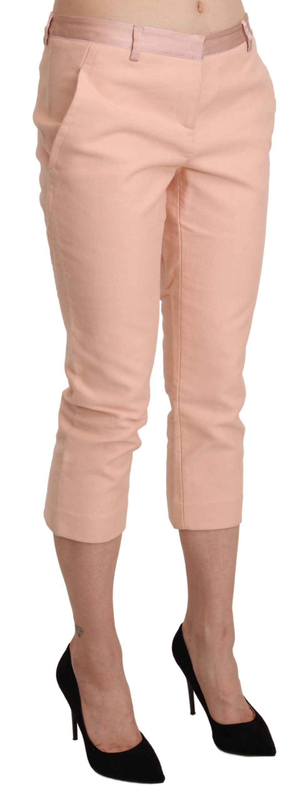 Rosa Skinny Capri-Hose mit niedriger Taille