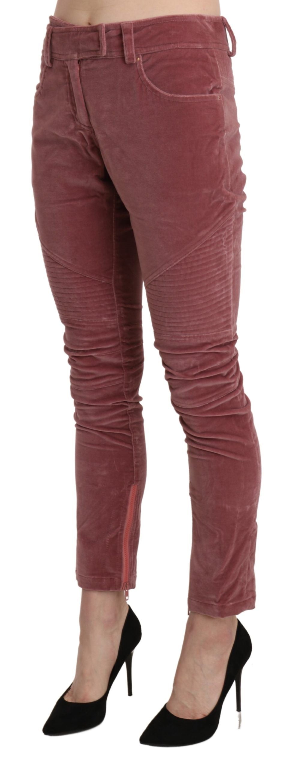 Rote Skinny-Hose aus Baumwolle mit mittlerer Taille