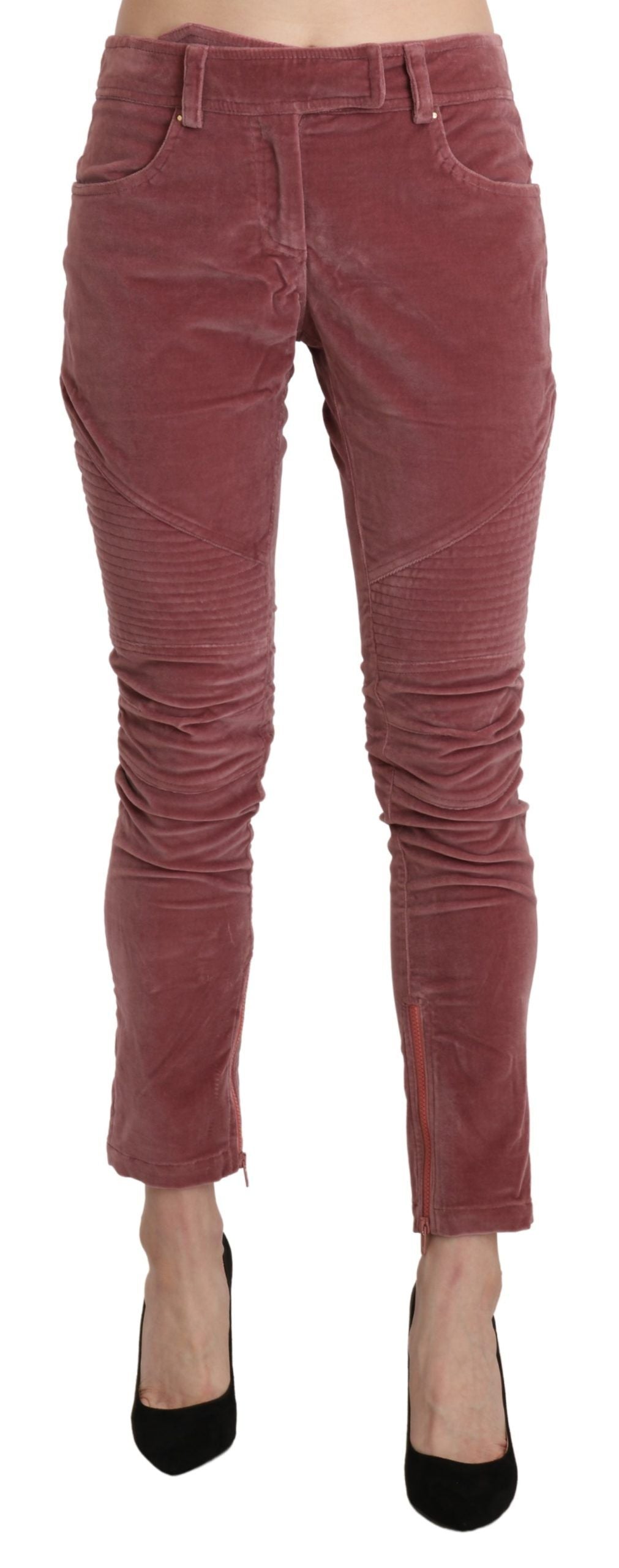 Rote Skinny-Hose aus Baumwolle mit mittlerer Taille