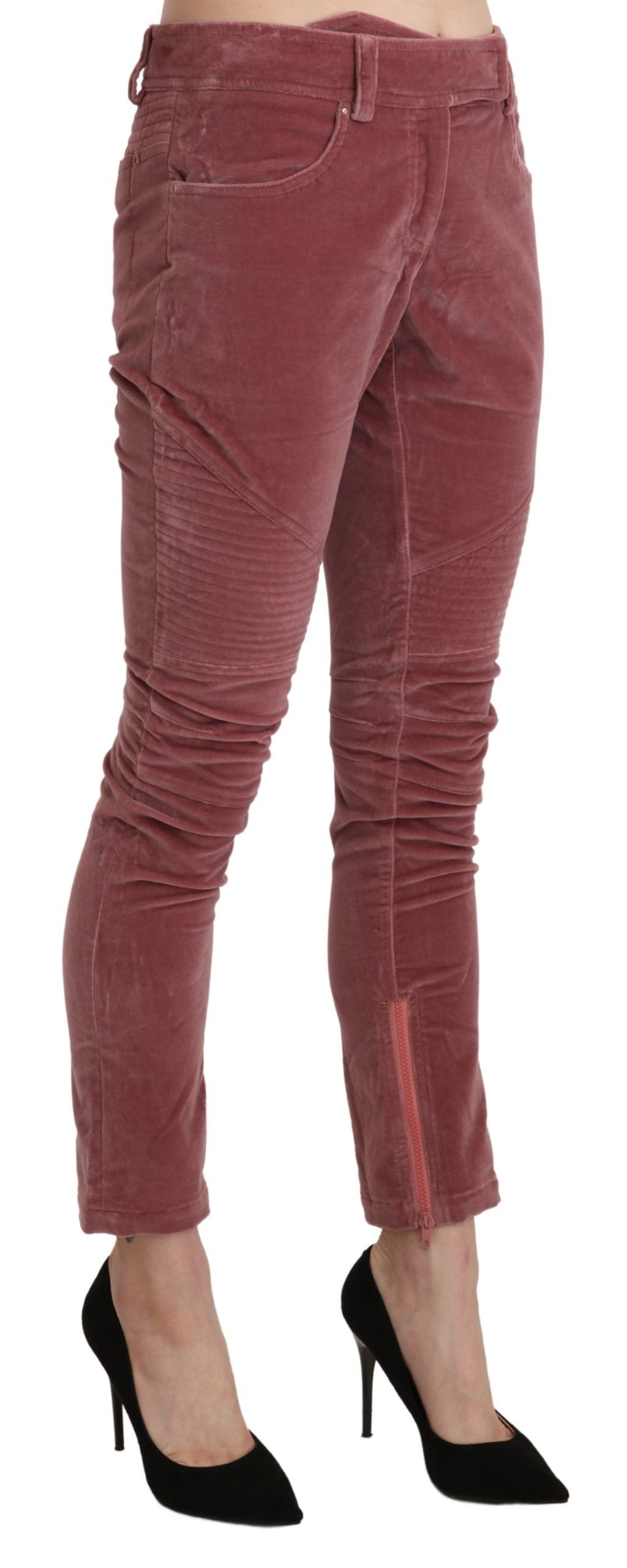 Rote Skinny-Hose aus Baumwolle mit mittlerer Taille