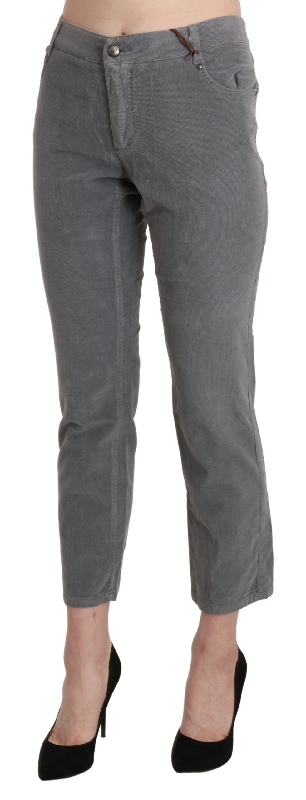 Chic grey mid-waist cropped trousers