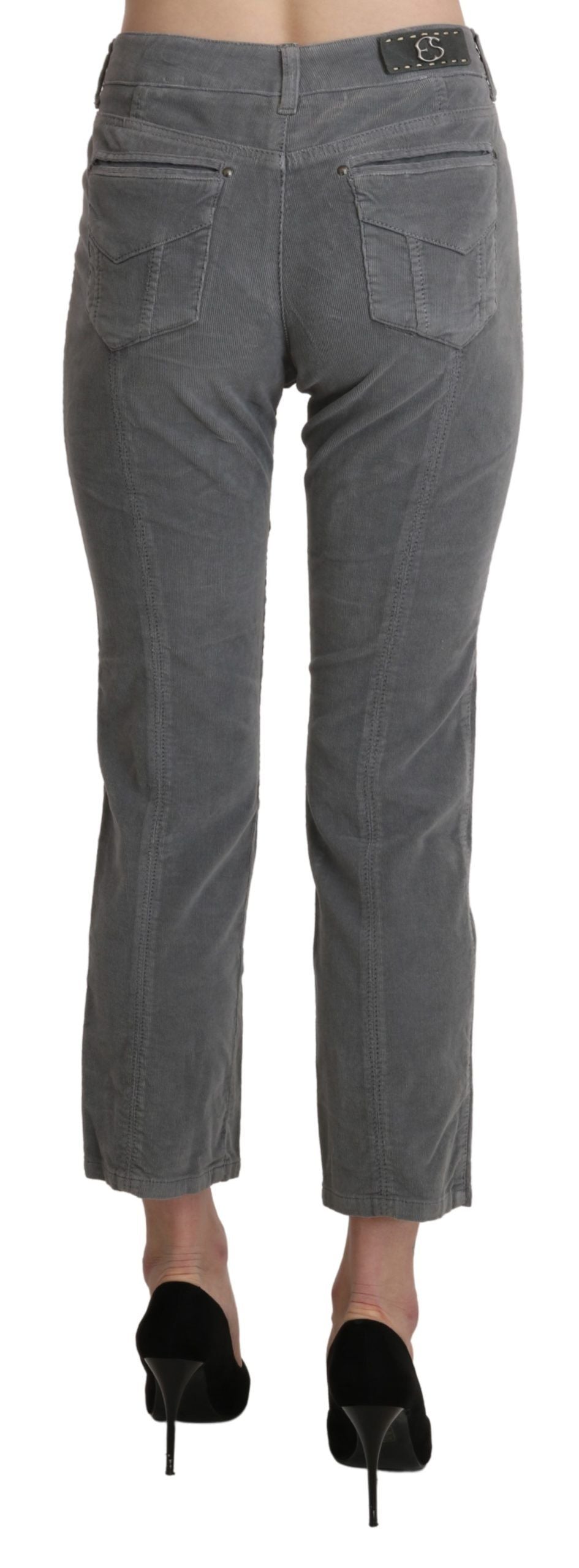 Graue Cropped Baumwoll-Stretch-Hose
