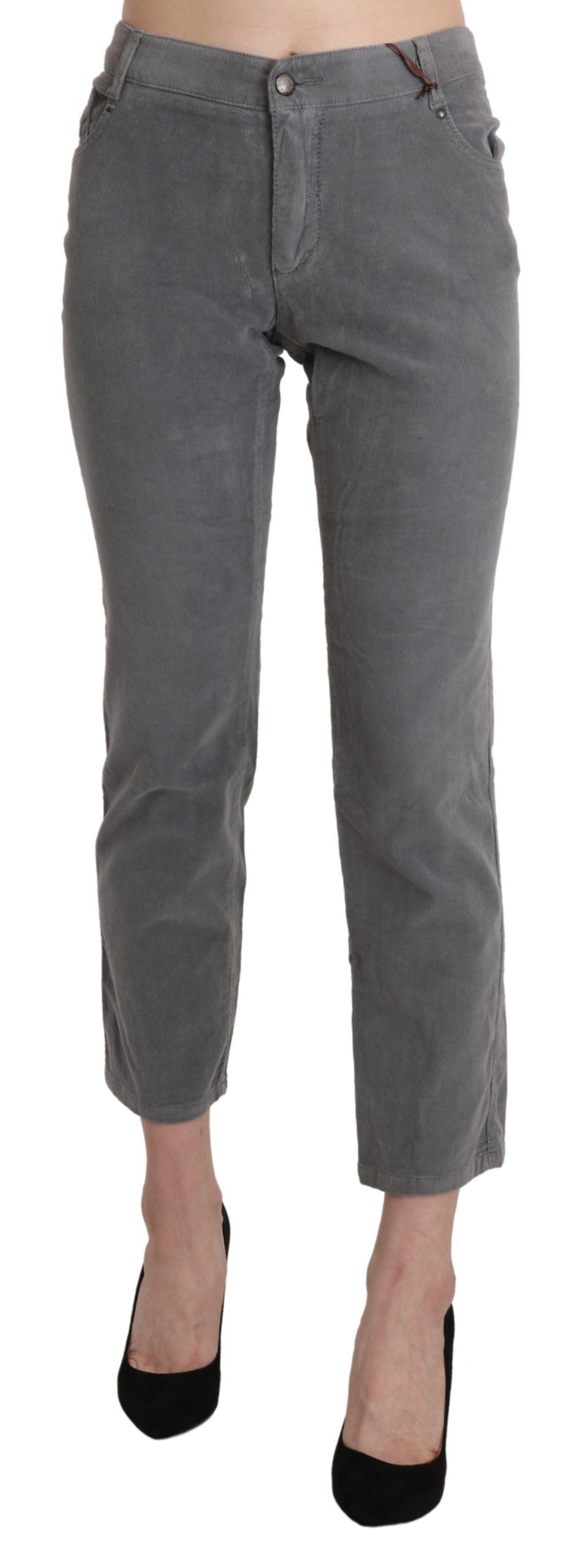 Graue Cropped Baumwoll-Stretch-Hose