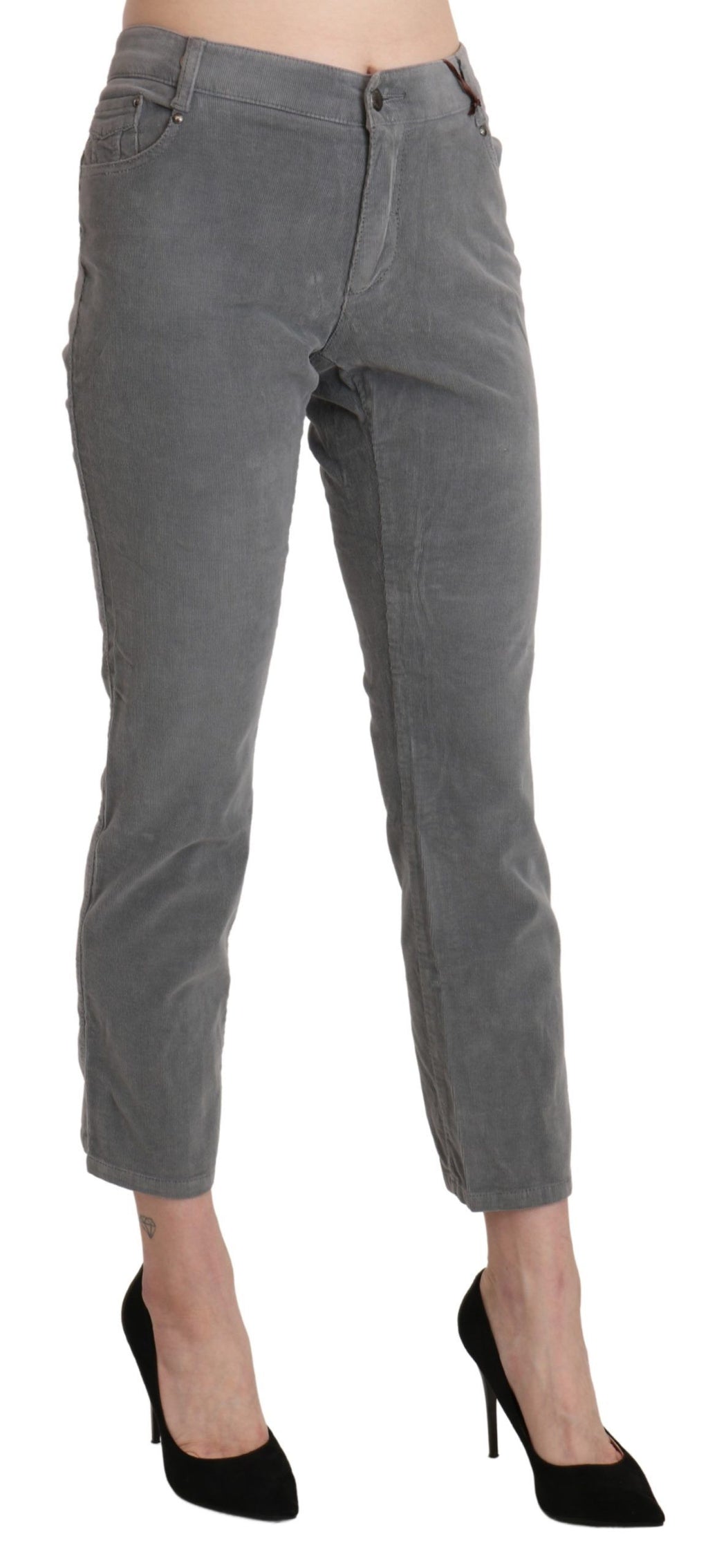 Chic grey mid-waist cropped trousers