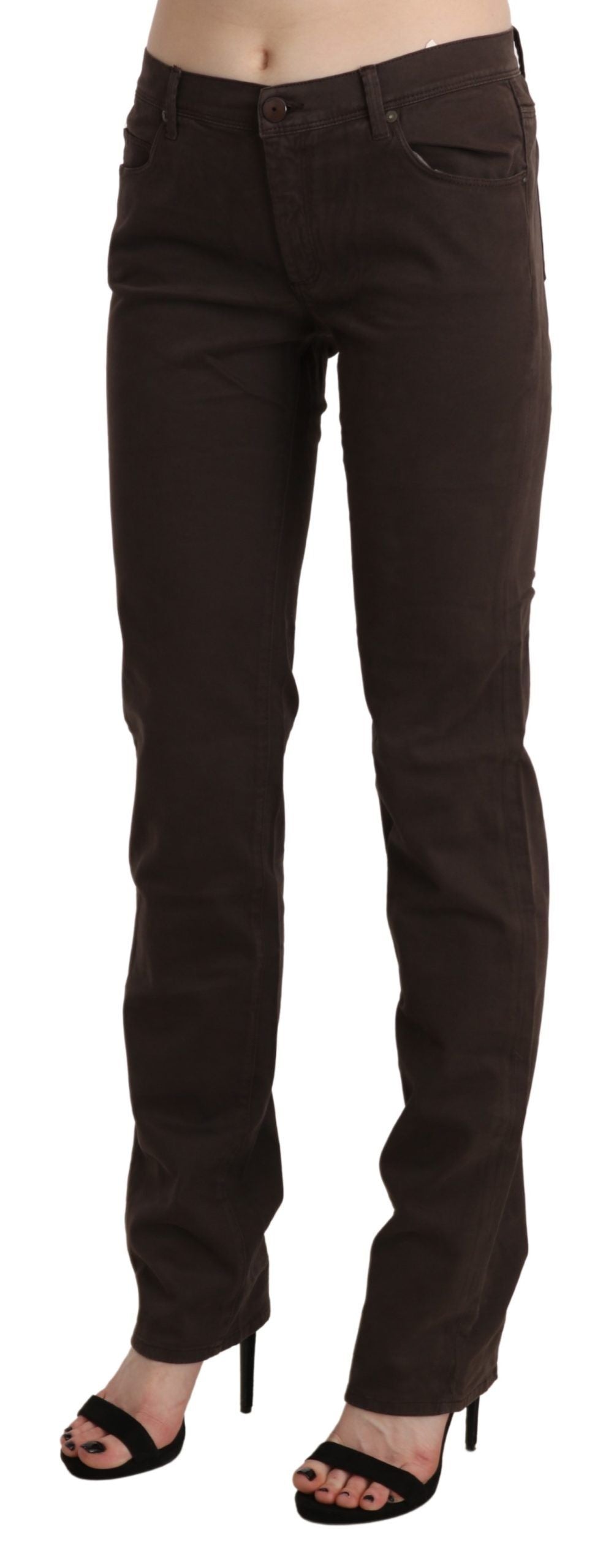 Braun Mid Waist Skinny Slim Trouser Baumwolljeans