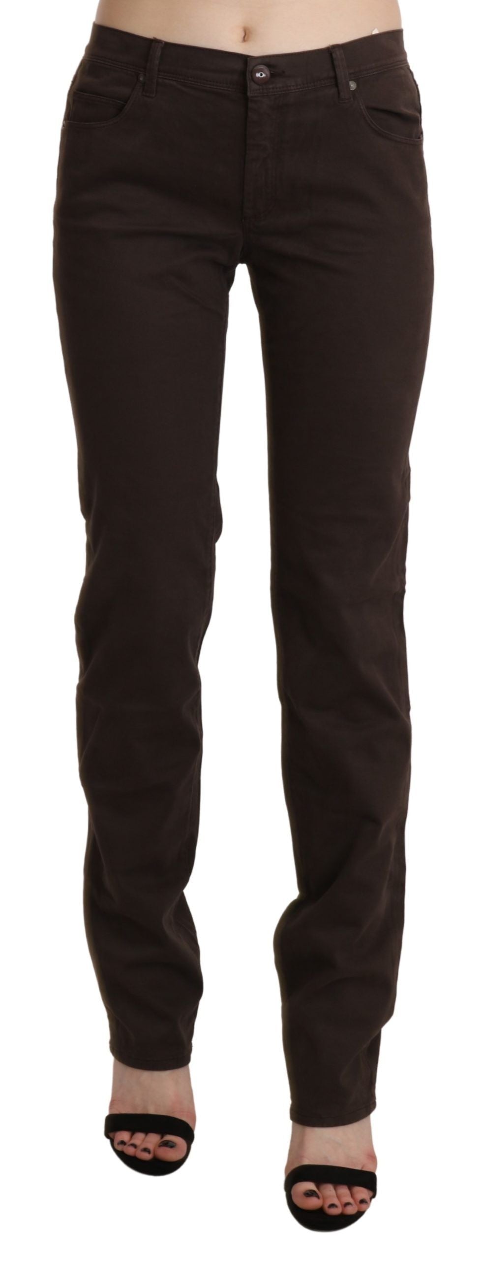 Braun Mid Waist Skinny Slim Trouser Baumwolljeans
