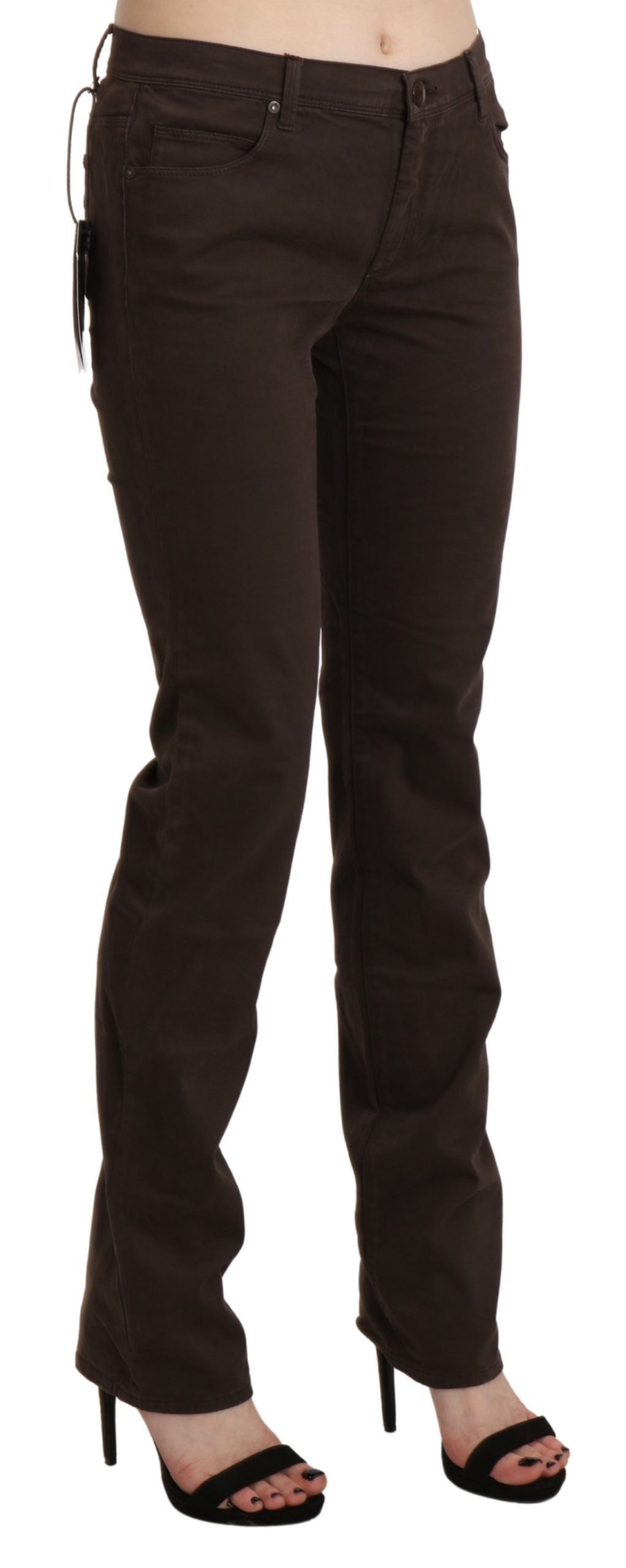 Braun Mid Waist Skinny Slim Trouser Baumwolljeans