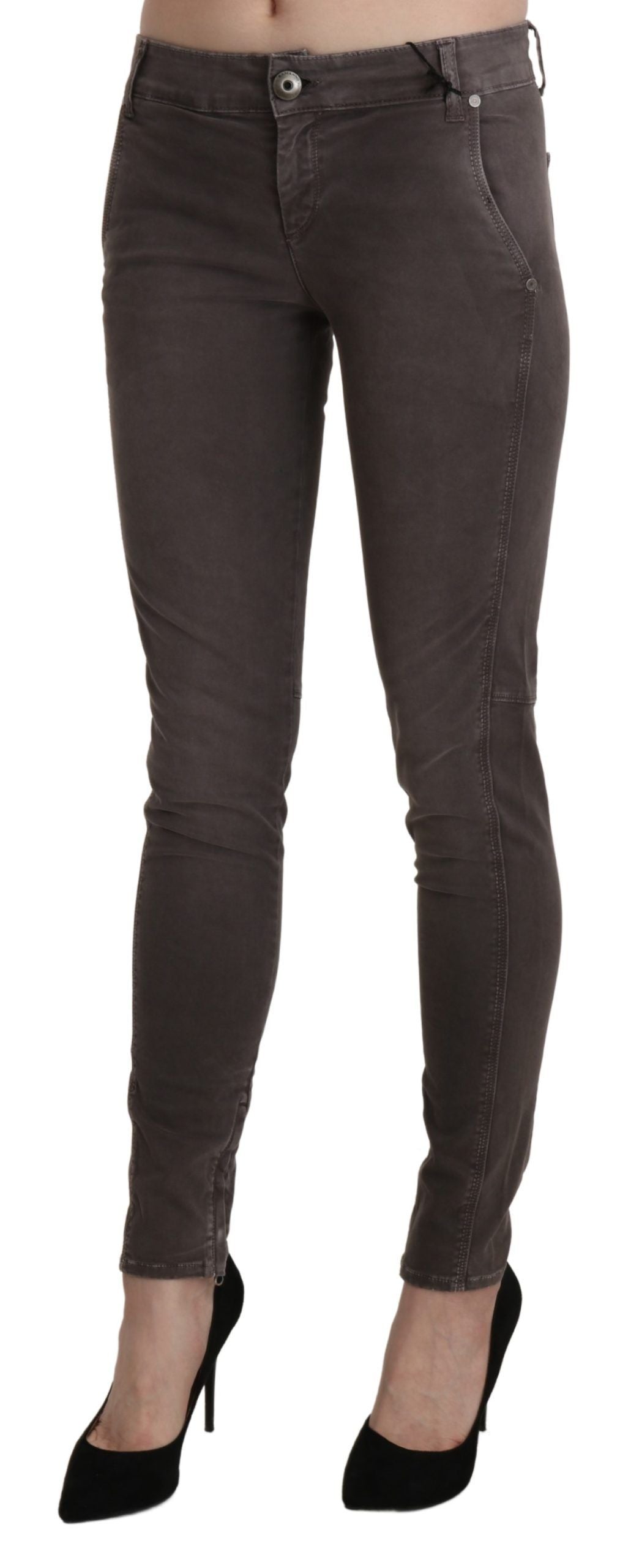 Brown Low Waist Skinny Slim Trouser Baumwolljeans