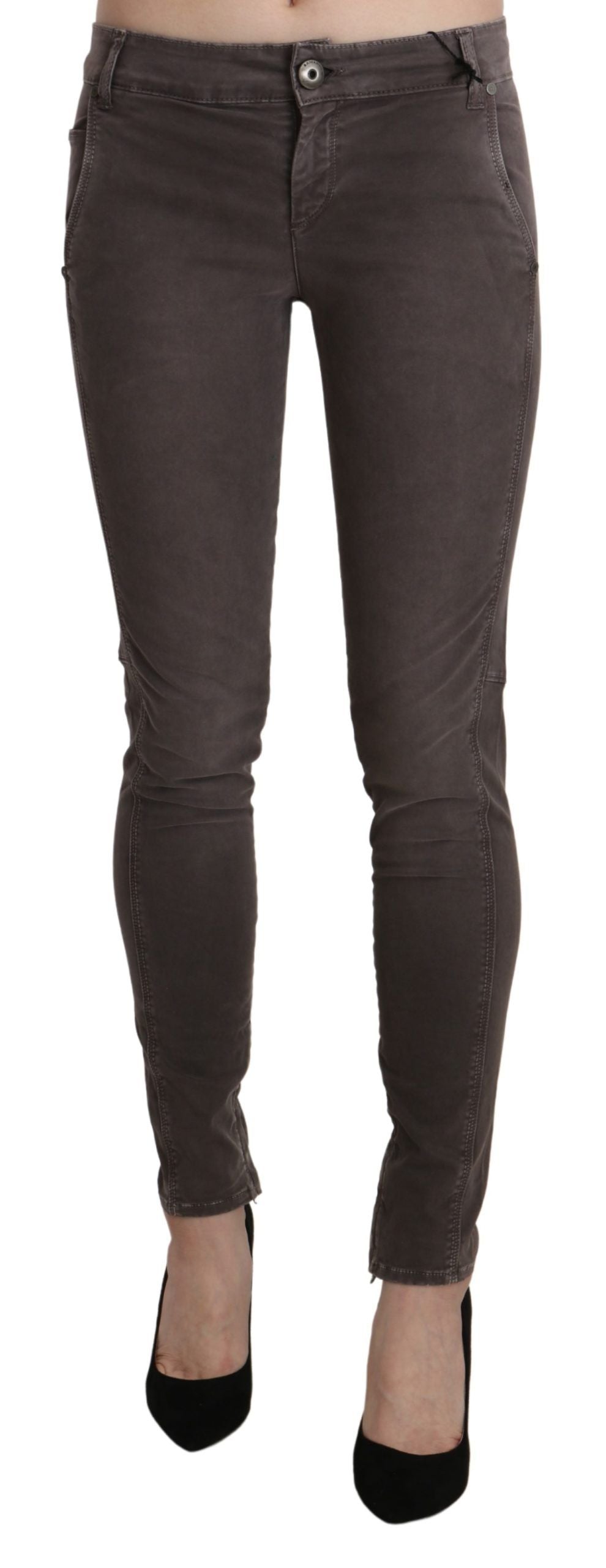 Chic brown skinny pants with low waist