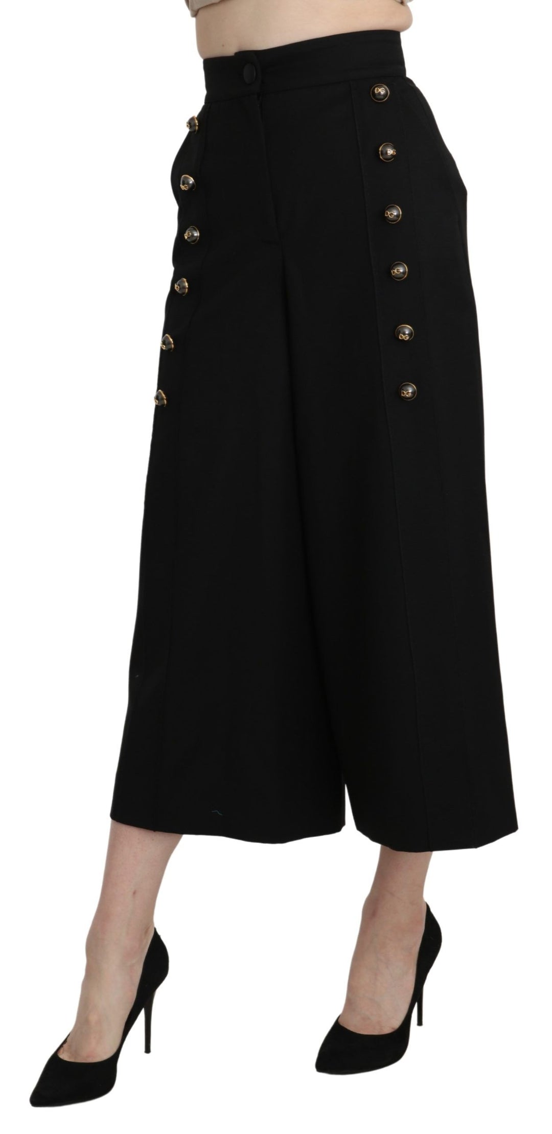 Elegant virgin wool trousers with high waist and wide legs