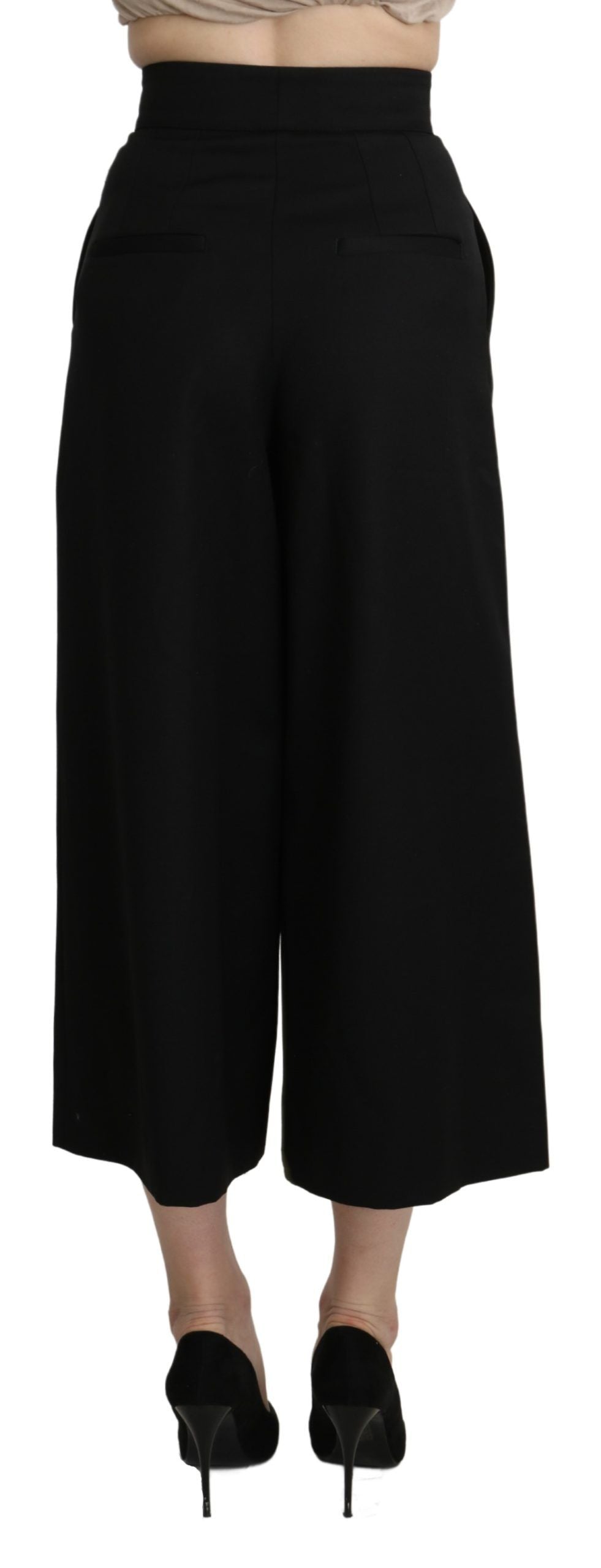 Elegant virgin wool trousers with high waist and wide legs