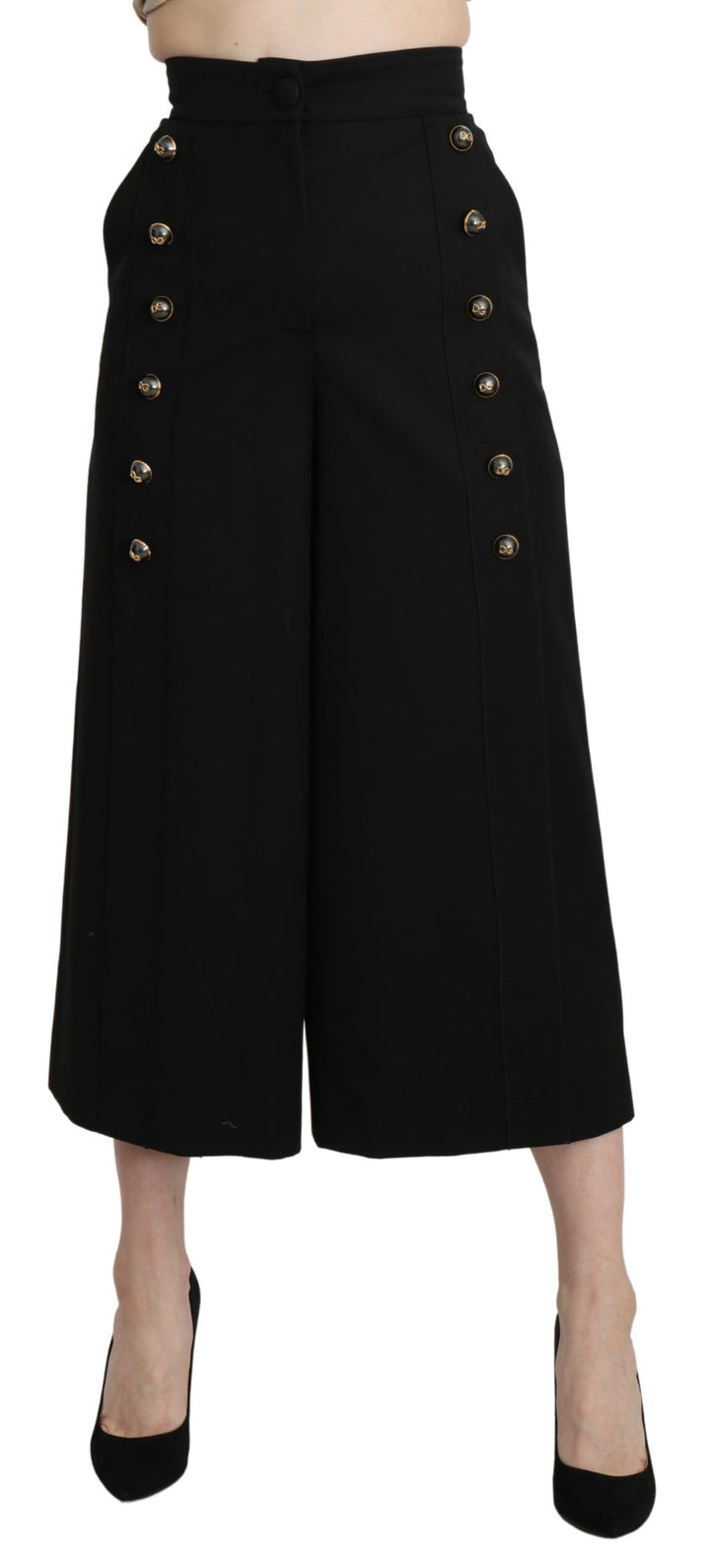 Elegant virgin wool trousers with high waist and wide legs