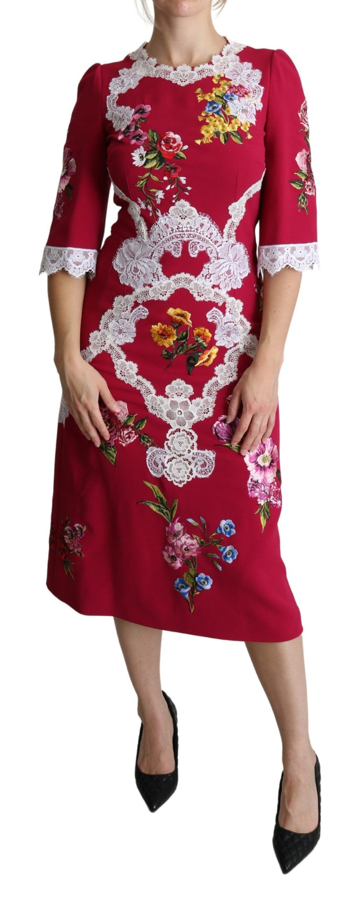 Besticktes Midikleid mit Blumenmuster