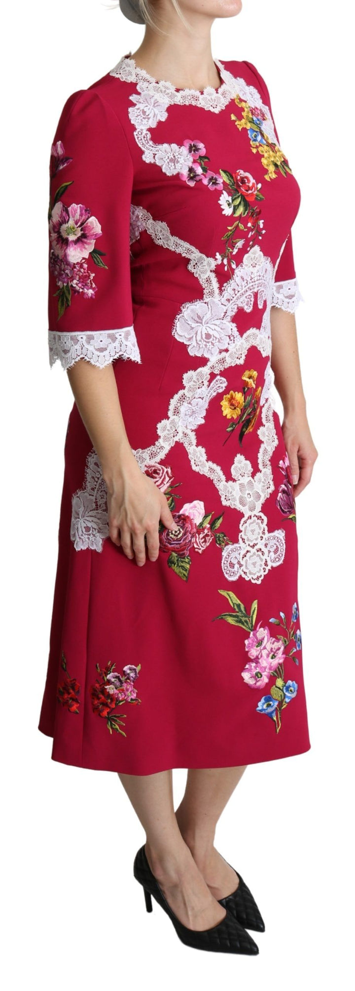 Besticktes Midikleid mit Blumenmuster
