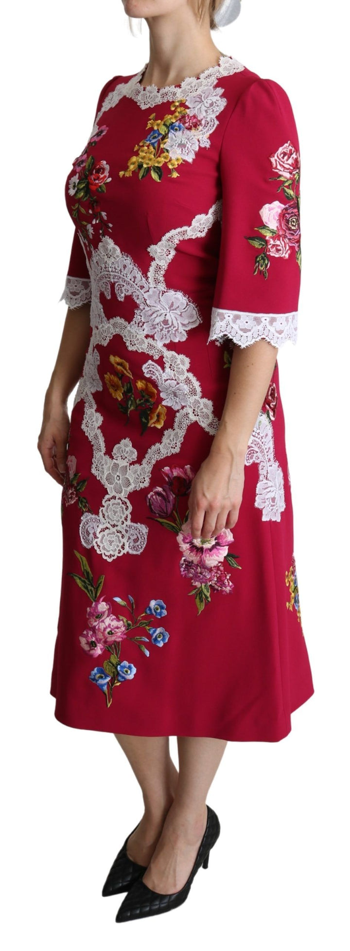 Besticktes Midikleid mit Blumenmuster