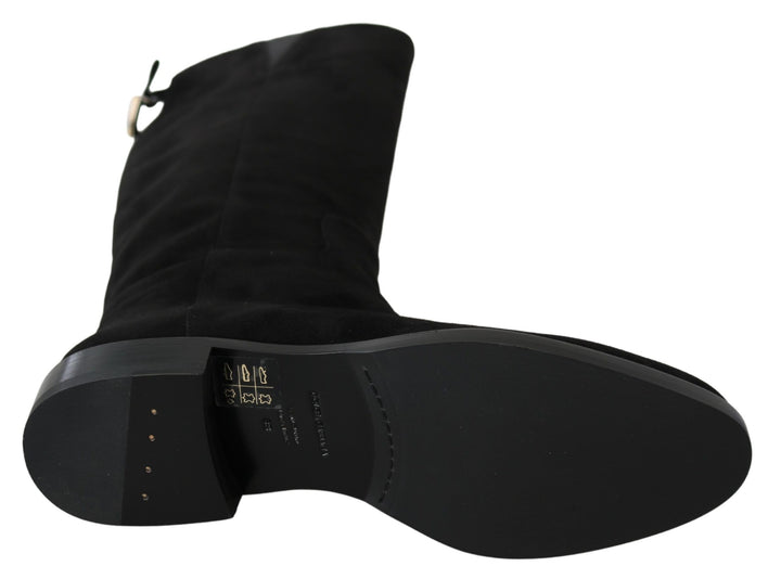 Dolce & Gabbana Elegante kniehohe Stiefel aus schwarzem Wildleder