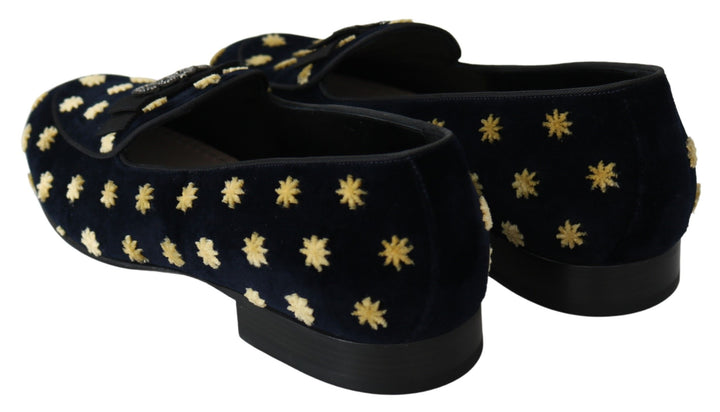 Dolce & Gabbana Elegante Loafers aus Samt mit Kronenstickerei