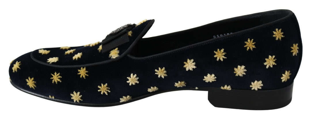 Dolce & Gabbana Elegante Loafers aus Samt mit Kronenstickerei