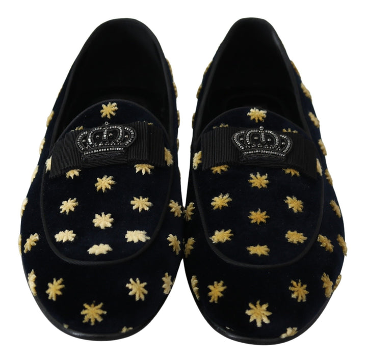 Dolce & Gabbana Elegante Loafers aus Samt mit Kronenstickerei