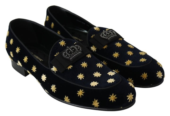 Dolce & Gabbana Elegante Loafers aus Samt mit Kronenstickerei