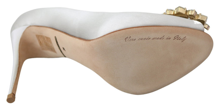 Weiße Crystal Peep Toe Seidenmischung Heels