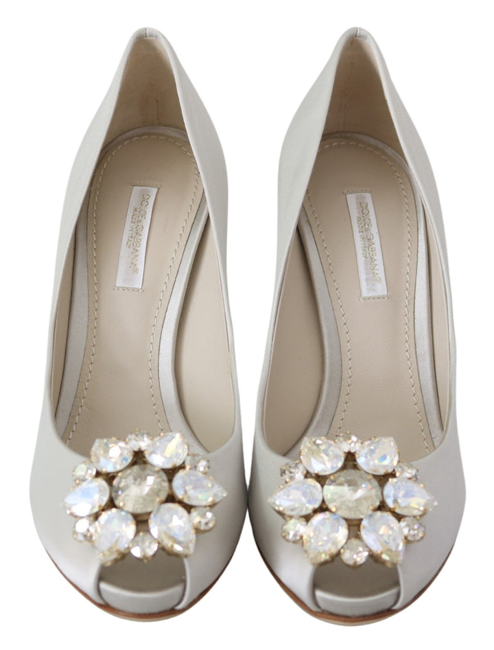 Weiße Crystal Peep Toe Seidenmischung Heels