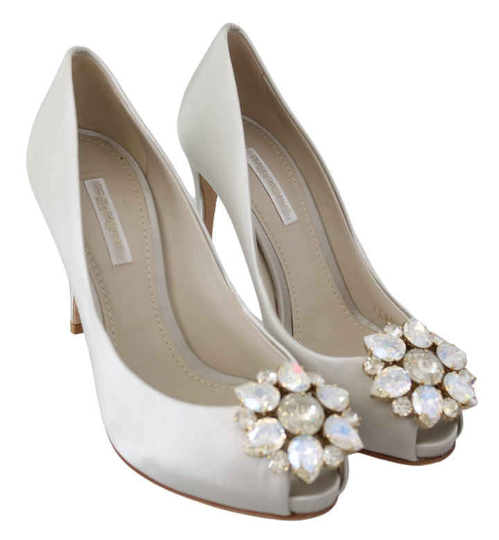 Weiße Crystal Peep Toe Seidenmischung Heels