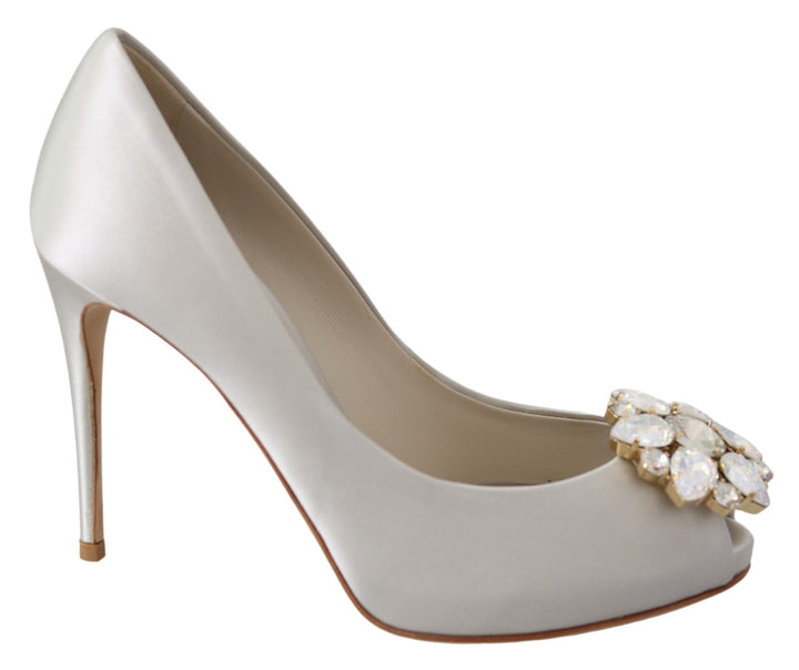 Weiße Crystal Peep Toe Seidenmischung Heels