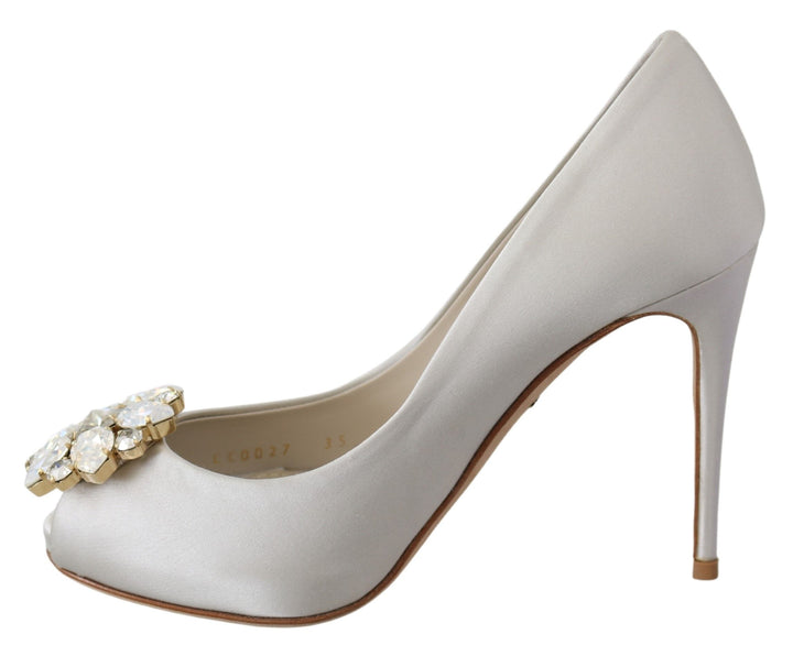 Weiße Crystal Peep Toe Seidenmischung Heels