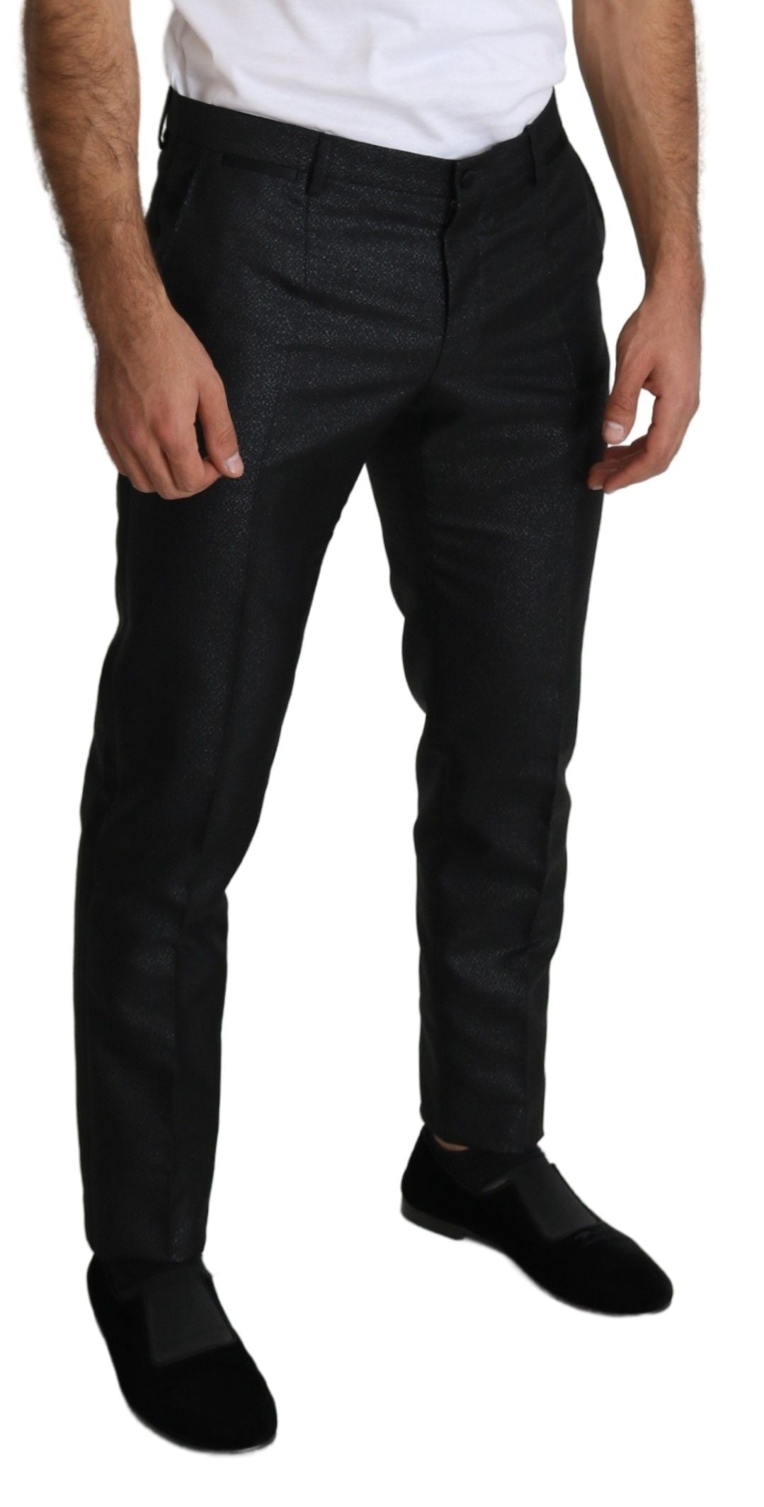 Schwarzes Metallic-Skinny-Hosenkleid