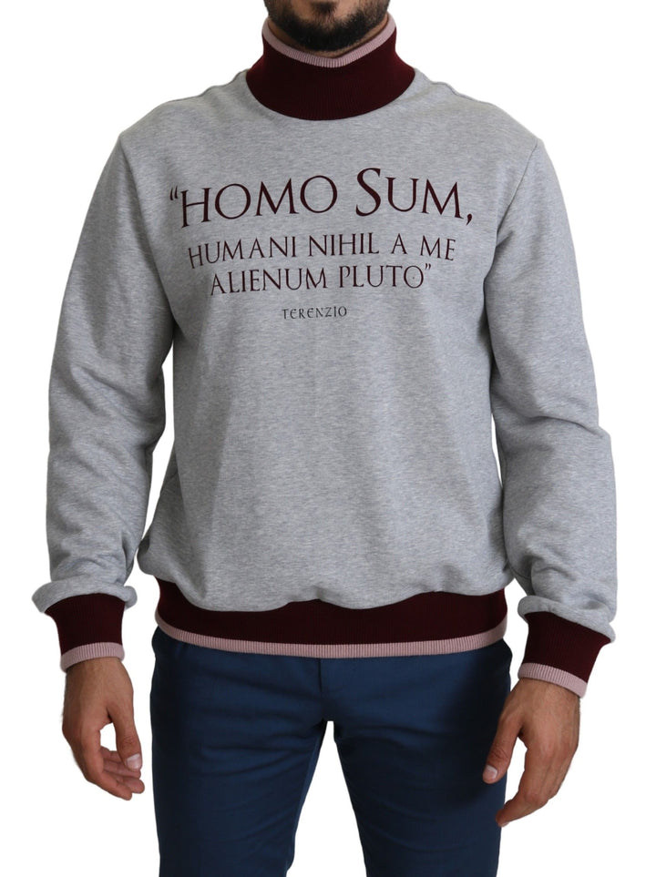 Eleganter grauer Rollkragenpullover mit lateinischem Motiv