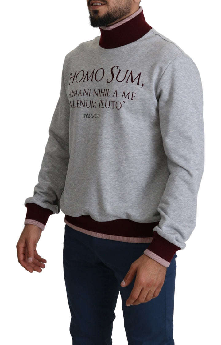 Eleganter grauer Rollkragenpullover mit lateinischem Motiv
