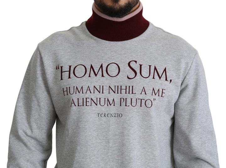 Eleganter grauer Rollkragenpullover mit lateinischem Motiv