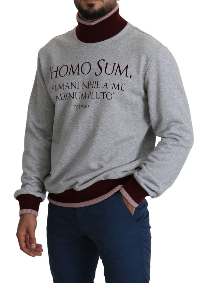 Eleganter grauer Rollkragenpullover mit lateinischem Motiv