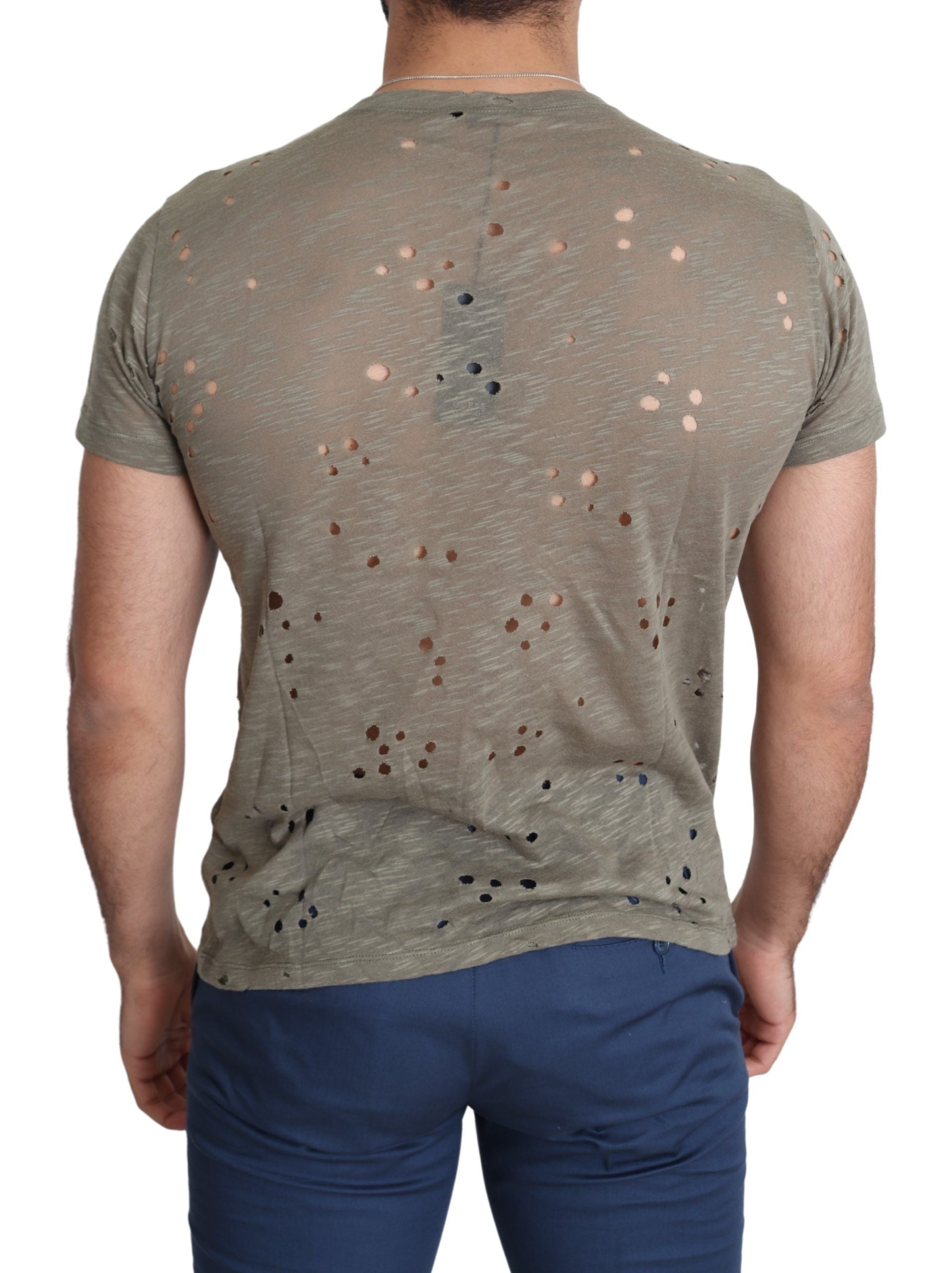 Braunes Baumwoll-Stretch-T-Shirt mit Logodruck für Männer Casual Perforated T-Shirt