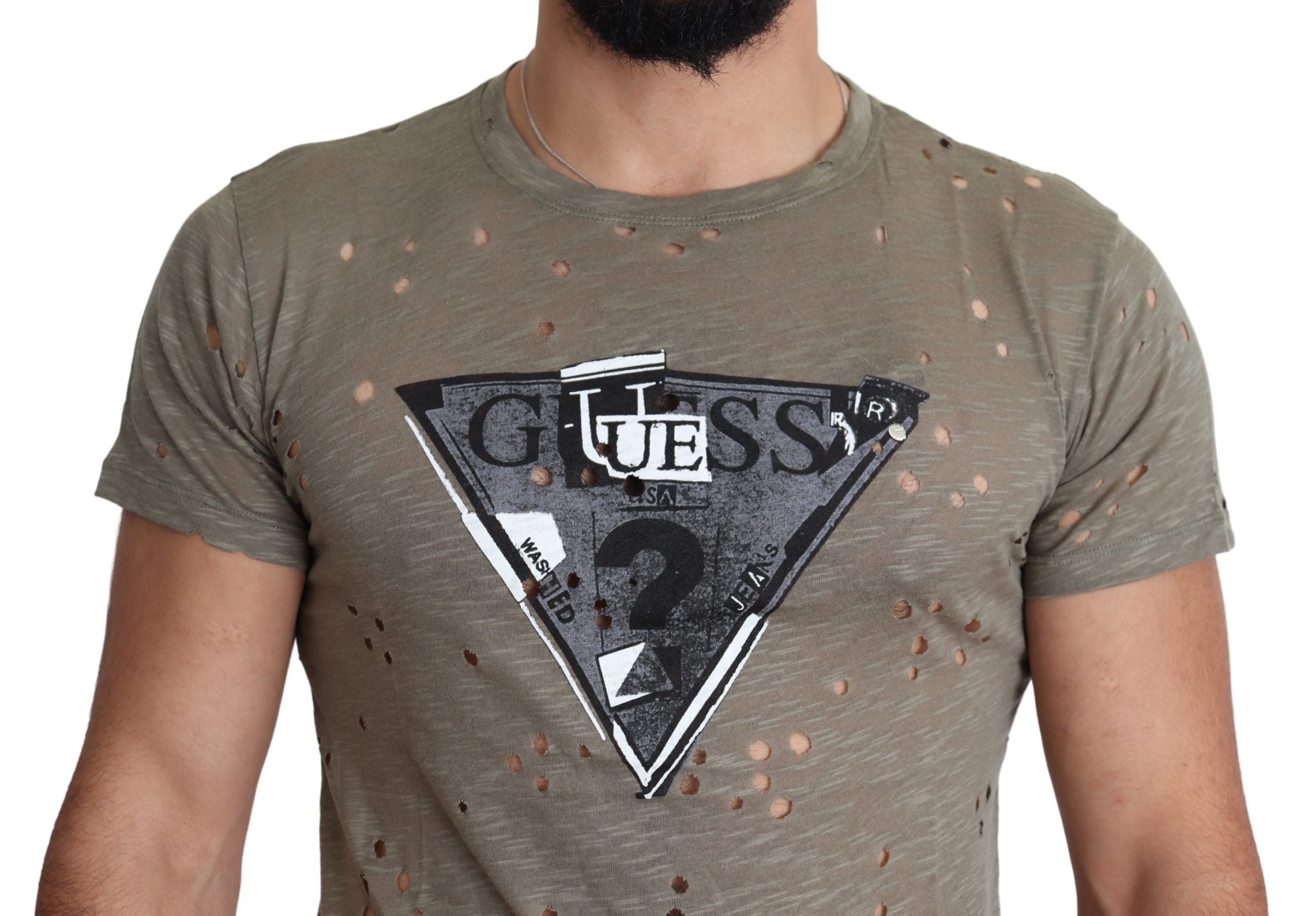 Braunes Baumwoll-Stretch-T-Shirt mit Logodruck für Männer Casual Perforated T-Shirt