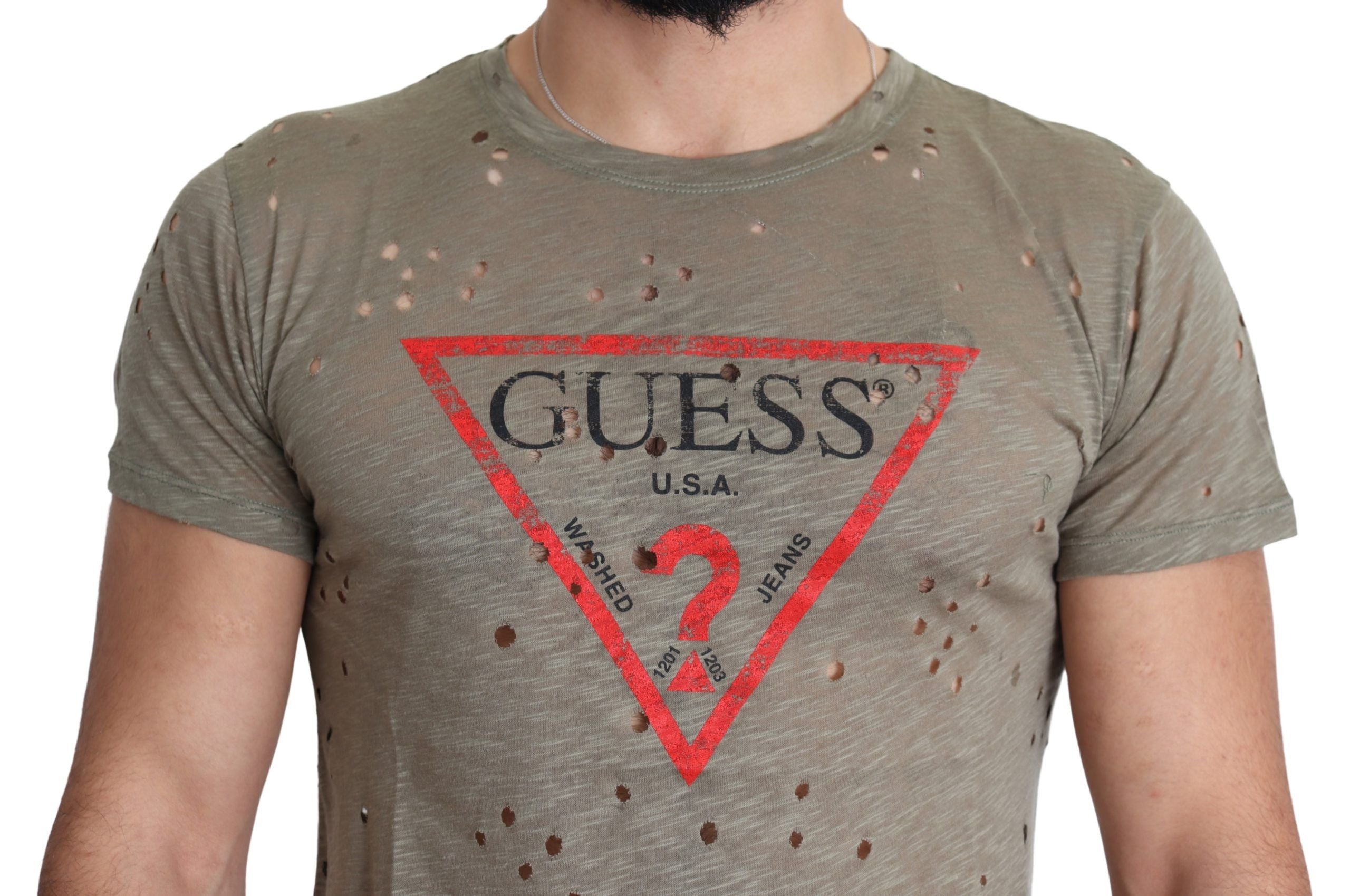 Braunes Baumwoll-Stretch-T-Shirt mit Logodruck für Männer Casual Perforated T-Shirt