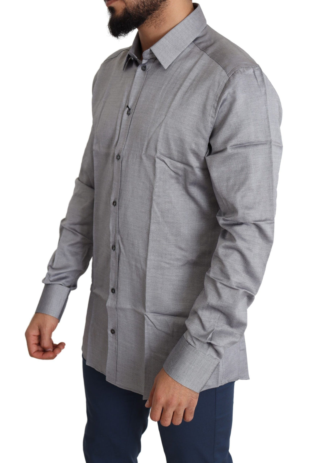 Elegantes graues Slim Fit Baumwollhemd