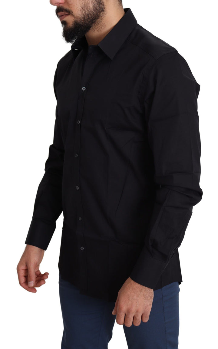 Elegantes schwarzes Baumwoll-Stretch-Hemd