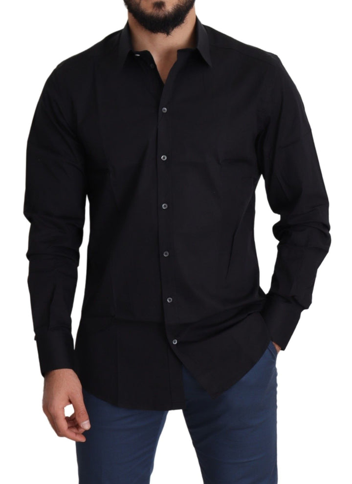 Elegantes schwarzes Baumwoll-Stretch-Hemd