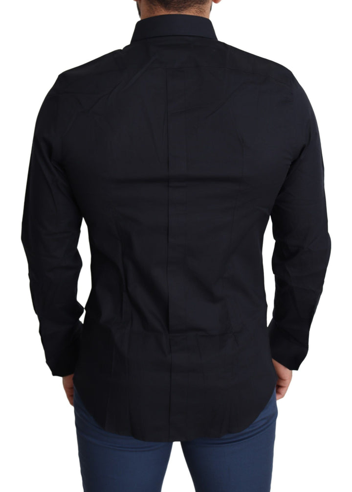 Schlankes schwarzes Slim Fit Baumwoll-Stretch-Hemd