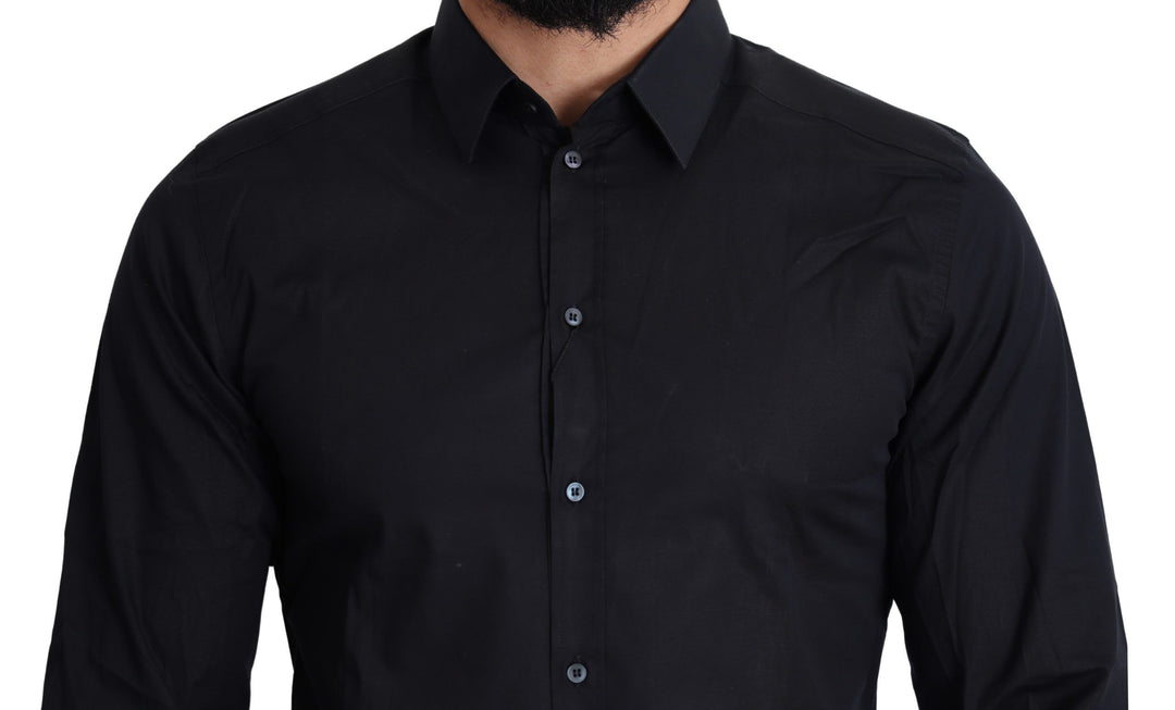 Schlankes schwarzes Slim Fit Baumwoll-Stretch-Hemd