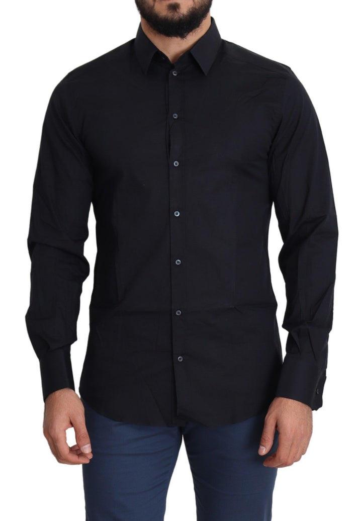 Schlankes schwarzes Slim Fit Baumwoll-Stretch-Hemd