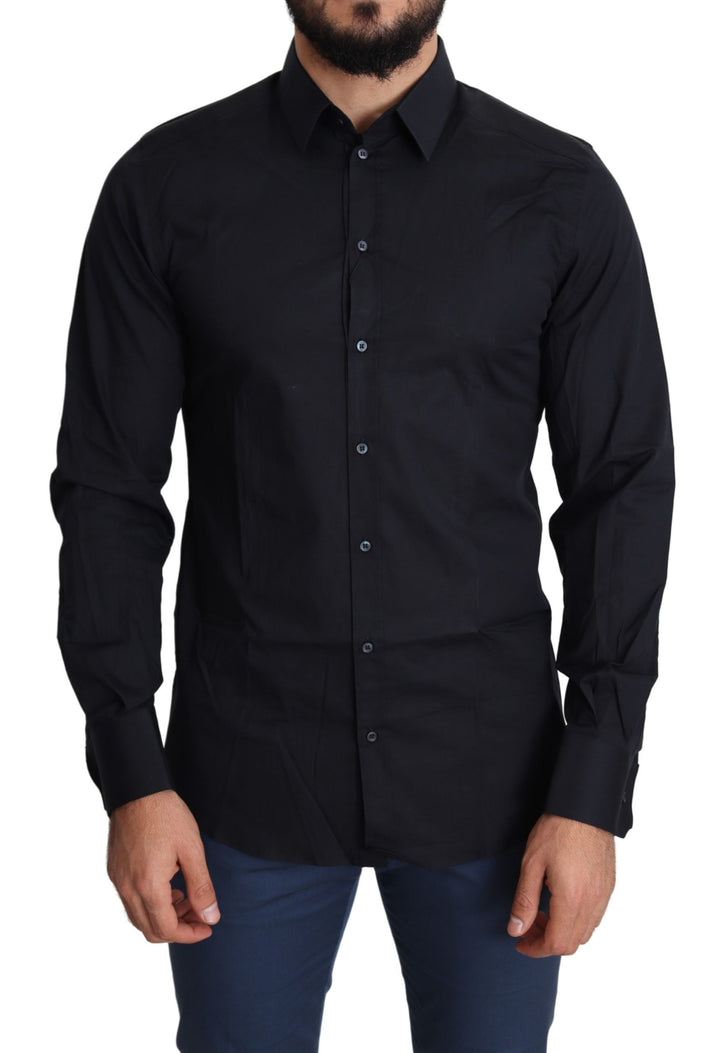 Schlankes schwarzes Slim Fit Baumwoll-Stretch-Hemd