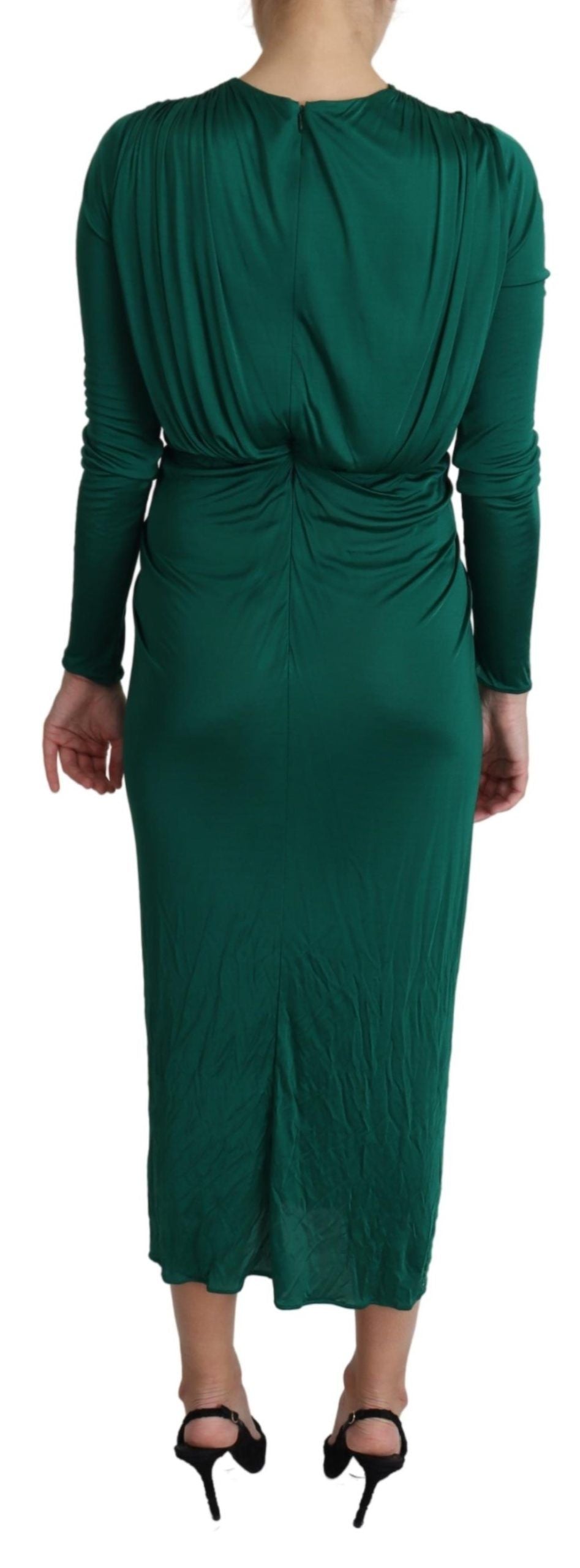 Grünes Midi-Kleid mit taillierter Silhouette aus Viskose