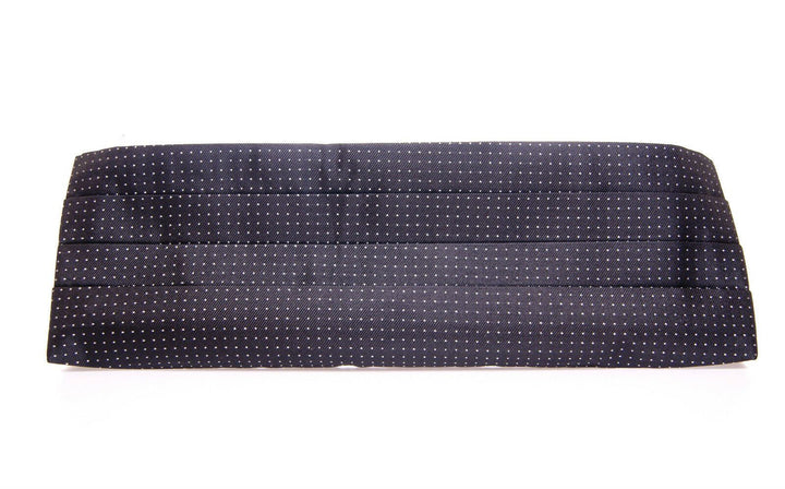 Elegant black silk cummerbund with polka dots